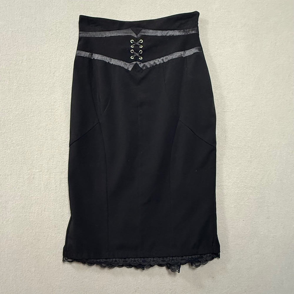 Worthington Dark Romantic Goth Black Lace Victorian Corset Feminine Skirt 6‎